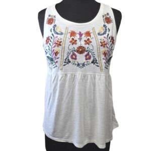 Bohochic Embroidered Peasant Top Adiva White Tank Top Colorful Hippie Vacation